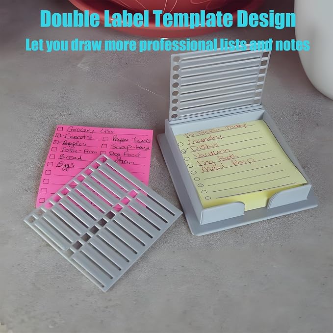 Sticky Note Stencil Template, Sticky Notes Dispenser, Reusable Note Organizer, 3x3 Sticky Pads Dispenser with Stencil, for 3x3 Self-Sticky Note Pads, for Office and Home (Grey)