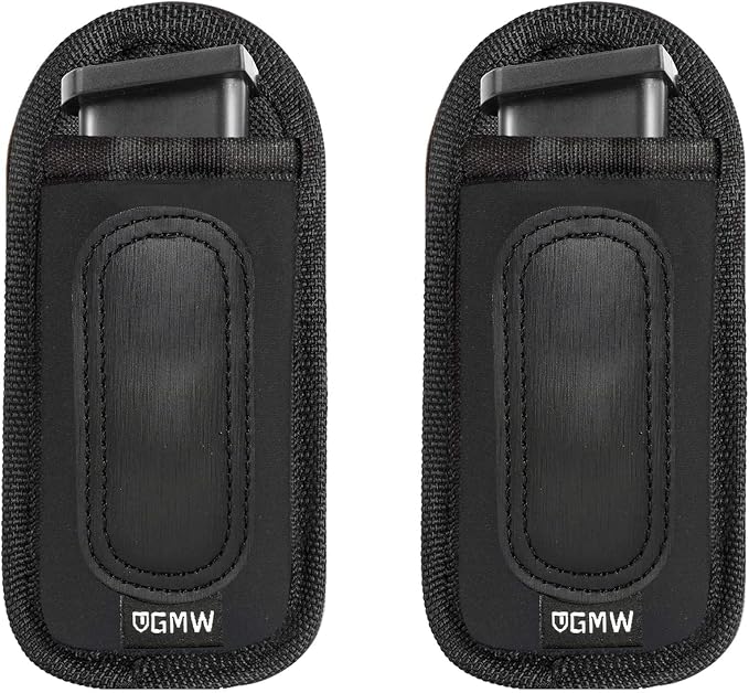 GMW Universal Magnetic IWB/OWB Magazine Holster [2-Pack] | Magazine Pouch for 9mm 1911 .380 .40 .45 Glock 17 19 43 M&P S&W | Pistol Mag Pouch for Single/Double Stack Handgun Magazines and Ammunition
