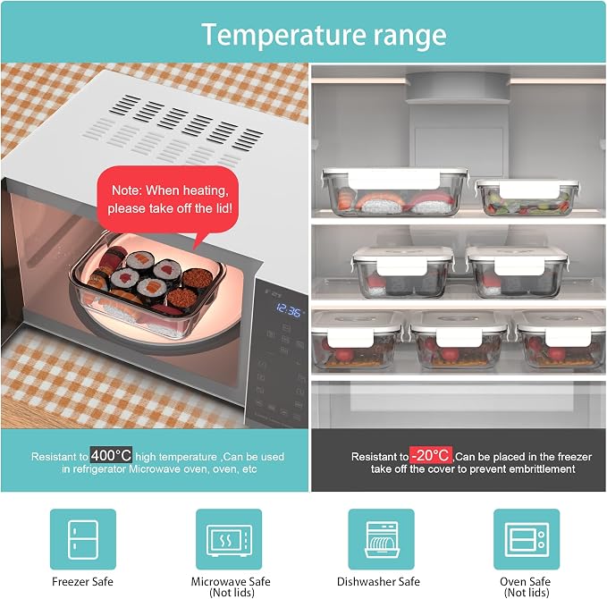 Vacuum Seal Glass Food Storage Containers, 6pcs Containerswith 10pcs Sous Vide Bags/ 1pc Automatic Pump, Meal Prep Container with Airtight Locking Lids for Lunch,Long-Lasting Freshness