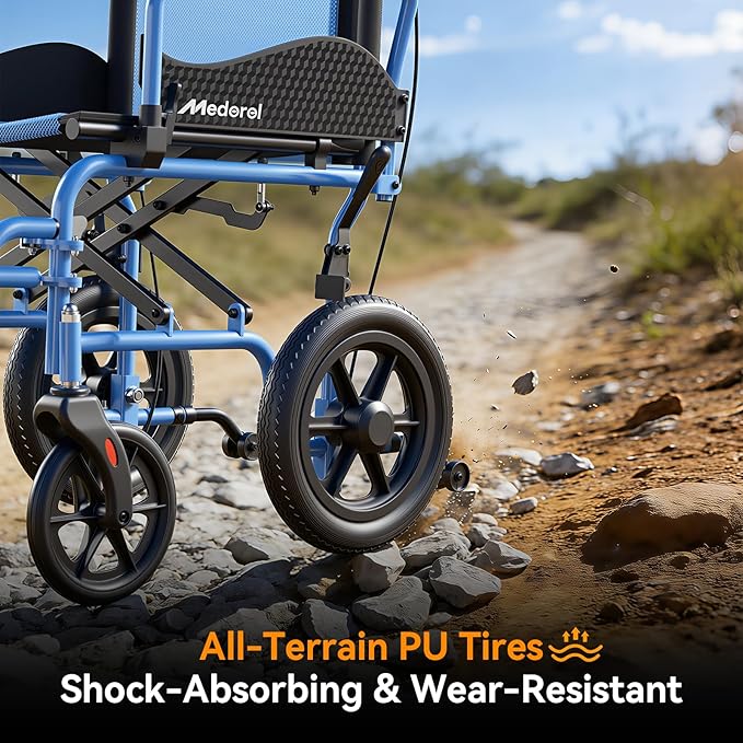 Lightweight Transport Wheelchair for Adults, Versatile Transport Wheel Chair, Supports 300 lbs, Self-Braking, Foldable & Portable, for Seniors, Elderly and Disabled