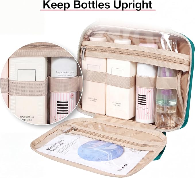 BAGSMART Toiletry Bag Hanging Travel Makeup Organizer with TSA Approved Transparent Cosmetic Bag Makeup Bag for Full Sized Toiletries, Medium-Blue