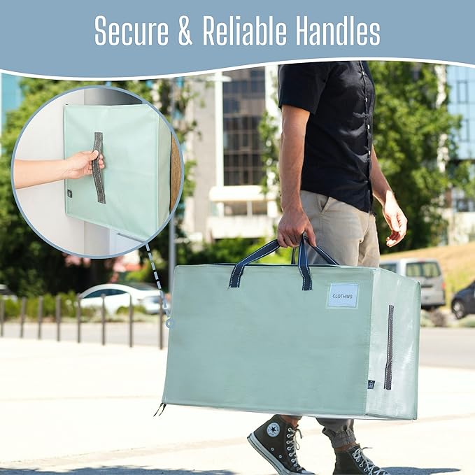 VENO 10 Pack Extra Large Heavy Duty Moving Bags with Wide Opening & Reinforced Handles, Reusable Storage Tote Bags with Strong Zippers for Clothes, College Dorm Essentials & Moving Supplies