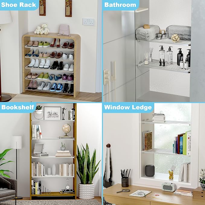 Adjustable Closet Shelve Divider,Rod Expandable Metal Hanging Shelf Closet Separator for Closet,Cabinet,Wardrobe,Cupboard Bathroom,Bedroom(Silver,11.8" D x 17"-31" W,1PCS)