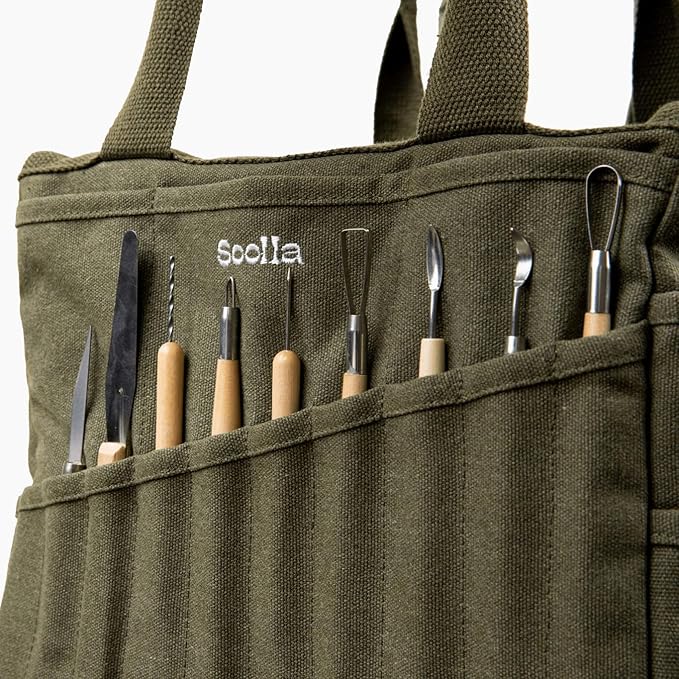 Soolla Studio Bag: Art Supply Storage Organizer & Pottery Tool Bag, Washable Tote, Yarn Bag, Crochet, 30 Pockets, 15+ Colors