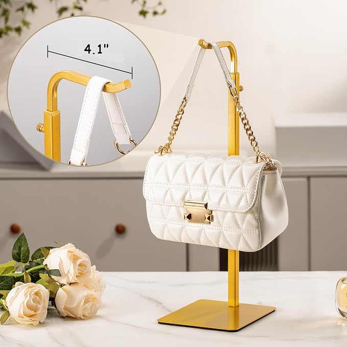 2 Pack Purse Holder Handbag Display Stand: Gold Hanger Rack for Bags, Purses, and Wreath, Adjustable Hook Stand for Tabletop, Closet, and Retail Use for Vendors