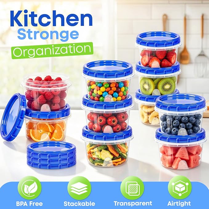 Freezer Storage Containers, 6 Pack-16 Oz Food Storage Containers with Twist Top Lids,BPA Free, Reusable, Meal Prep,Microwave and Dishwasher Safe