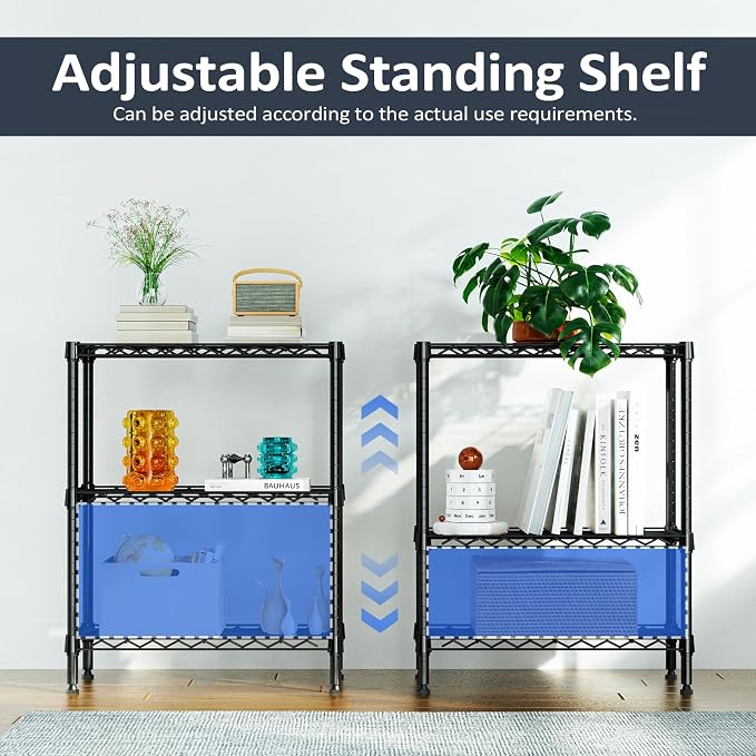 3 Tier Wire Shelving Unit, Small Metal Wire Shelf for Kitchen & Bathroom | 11.8" D X 25.6" W X 31.5" H Adjustable Black Storage Shelf, 750 LBS Shelf Rack Organizer for Bedroom, Office and Small Spaces