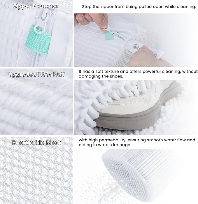 1pc Shoe Washing Machine Bag, Sneaker Laundry Bag for Washing Machine, Extra Long and Thick Microfibre Fluff, Reusable for Washer and Dryer (1pc, White)