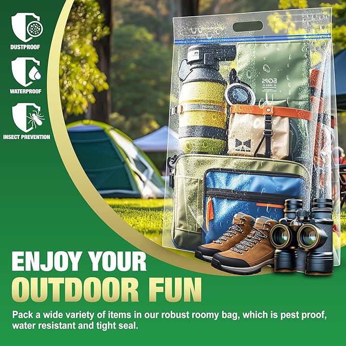15 Gallon Large Storage Bags, 24" x 24" Clear Plastic Zipper Bags with Handles, Extra Large XL Heavy Duty for Travel Home Moving, Pack of 3