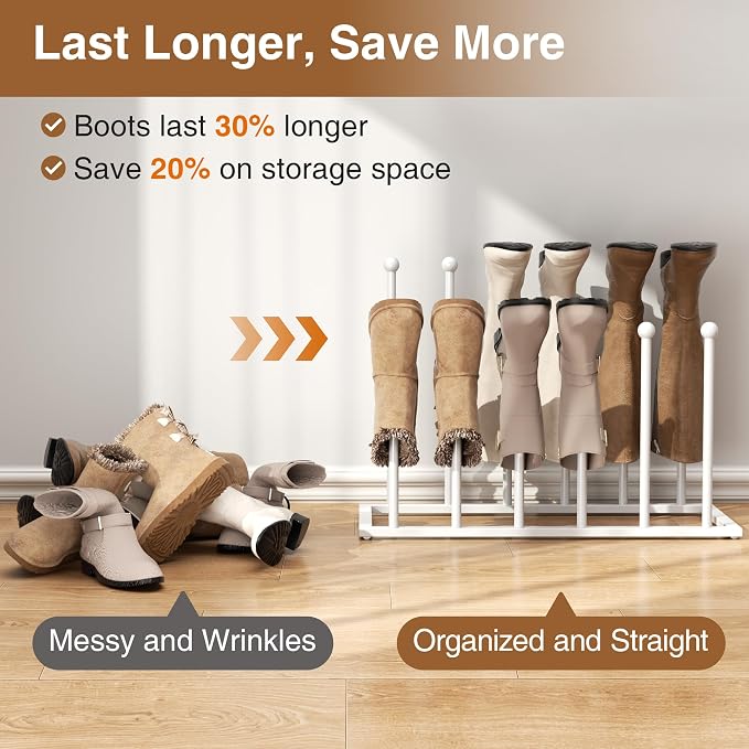 pickpiff Free Standing Shoe Racks - White Metal Boot Rack Organizer Tall Boots for Dorm Room, Closet, Entryway, Bedroom, Patio Outdoor, Hallway, White, Shoe Storage Fit for 6 Pairs