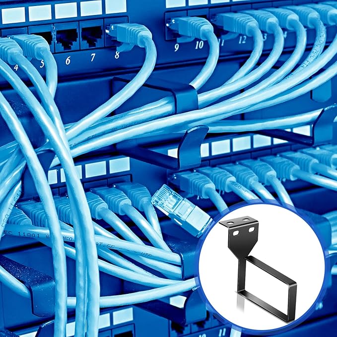 10 Pieces Vertical Cable Management D Ring 2.4 x 4 x 4 Inches Wire Organizer Metal Cable Rack for Patch Cables, Fiber Optic, Power Cords, Black
