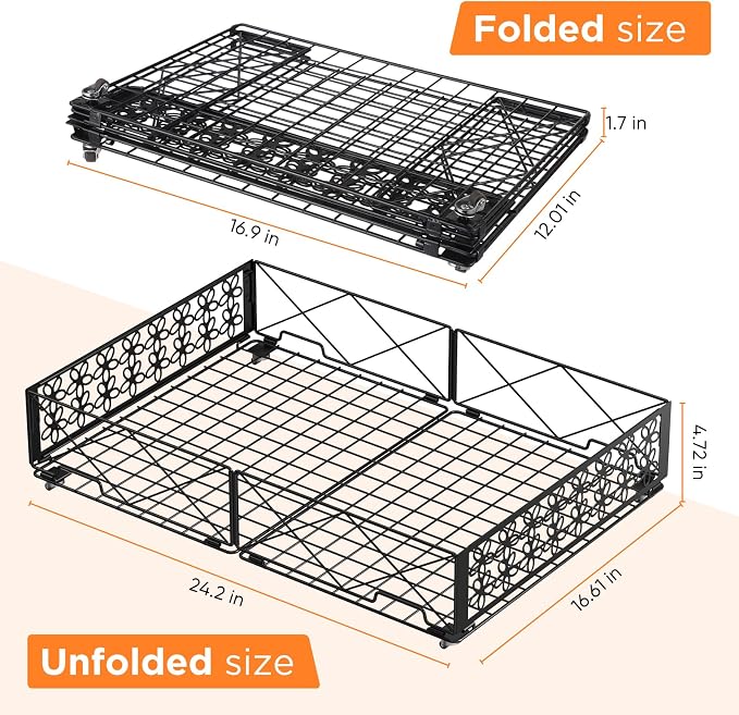 Under Bed Storage with Wheels, Rollable Under Bed Storage Container, Foldable Metal Under Bed Organizer for Bedroom Clothes Shoes Blankets Storage (1black, Black)