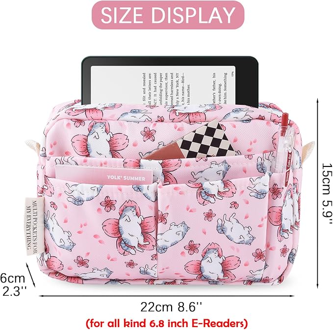 Portfolio Organizer with Multiple Pockets, Waterproof Travel Zippered Cosmetic Bag, Portable Storage Bag for Notebooks, Stationeries, Make-up, Journal Office Art Supplies.Petal Cat