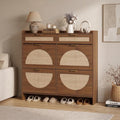 Rattan Shoe Storage Cabinet with 4 Flip Drawers & 2 Drawers, Freestanding Organizer for Front Door Entrance, Hidden Narrow Shoe Rack Cabinet Storage for Entryway, Walnut
