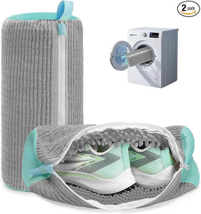 Shoe Washing Machine Bag Laundry Shoe Bag for Washer and Dryer Reusable 2pc Shoe Cleaning Bags for Sneakers 360° Deep Cleaning Machine for All Shoes Types With Self-locking Zipper