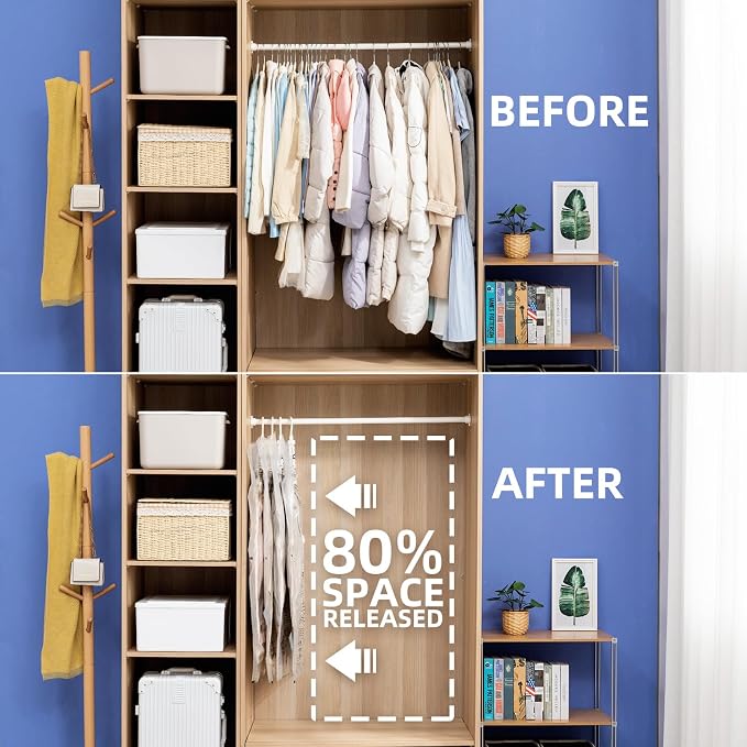 Hanging Vacuum Storage Bags, 4 Pack Short Size 41.3 x27.6 inch, Vacuum Seal Bags for Clothing, Space Saver Garment for Short Clothes, Coats, Suits, Dresses, Closet Oragnization and Storage