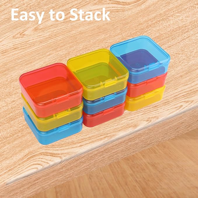 Mathtoxyz Bead Organizer Box(Red,Yellow,Blue), 30Pcs Small Bead Organizers and Storage Plastic Cases Mini Clear Containers Boxes with Hinged Lid and Rectangle for Bracelet Making DIY Jewelry Craft