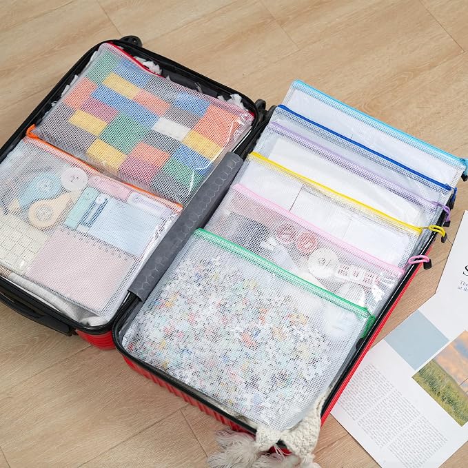 EOOUT 24pcs A4 Zipper Pouch Bags, Mesh Pouch Bags with Labels for Board Games & Puzzles Supplies, Waterproof Document Zipper Cases for School Toys Office Cosmetics Travel Storage,8 Colors