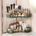 BEFSOP Corner Bathroom Counter Organizer, Upgraded 2-Tier Makeup Organizer Countertop with Makeup Brush Holder, Skincare Exquisite Vanity Organizers Countertop Bathroom Storage Dresser(Green)