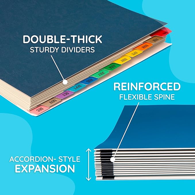 Blue Summit Expanding Monthly File Organizer, Letter Size 12 Month File Folder Organizer with Dividers, Paper Sorter for Desk and Documents