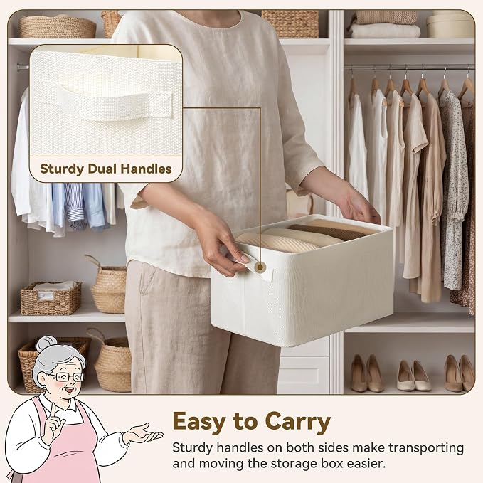 GRANNY SAYS Storage Bins for Closet, Linen Closet Organizers and Storage Baskets with Metal Frame, Shelf Storage Bins for Organizing Living Room, Bedroom Wardrobe, Foldable, Sturdy, Beige, 2-Pack