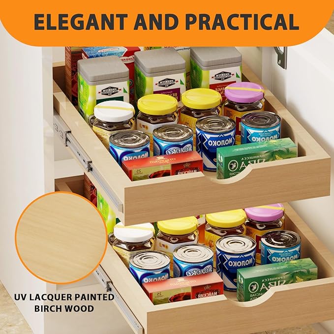 Pull Out Drawers for Cabinet Wood Slide Out Cabinet Organizer and Storage Cabinet Kitchen Drawers Slide Out Shelves Pull Out Shelves in Kitchen Pantry Bathroom with Soft Close 24"W x 22"D x 3"H