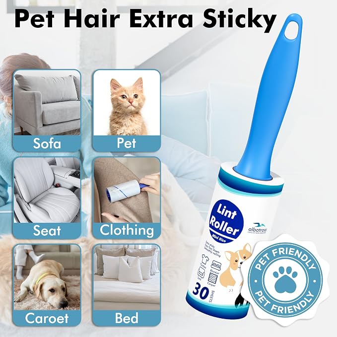 Mini Extra Sticky Lint Rollers for Travel - 150 Sheets Small Sized Portable Lint Removers for Pet Hair and Debris Pickup150, Travel Essentials