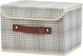 Storage Boxes with Lid 3D Textured Fabric Storage Bins Closet Organizer Containers Decorative Collapsible Washable Shelf Baskets with Faux Leather Handles (Silver Gray, Small Size)