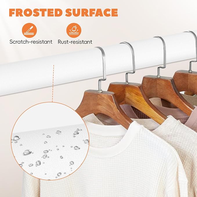Metal Closet Rod 1.3" Heavy Duty Adjustable Hanging Rod 17-63 Inch | White, Stainless Steel, 1.3 Inch Diameter, Wall Brackets Included, For Hanging Clothes, Walk-In Closets, Laundry Rooms