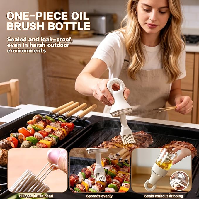 3-Piece Oil Dispenser Set, 580ml 3-in-1 Olive Oil Sprayer and Pourer, Includes Oil Bottle with Silicone Basting Brush and Large-Capacity Glass Dispenser for Air Fryer, BBQ and Baking