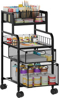 SWTYMIKI Rolling Cart with Drawers - Metal Craft Cart with Wheels, DIY Divider and Wood Shelf, Art Supply Organizer for Under Desk Storage, Utility Storage Cart for Home Office Studio, Black