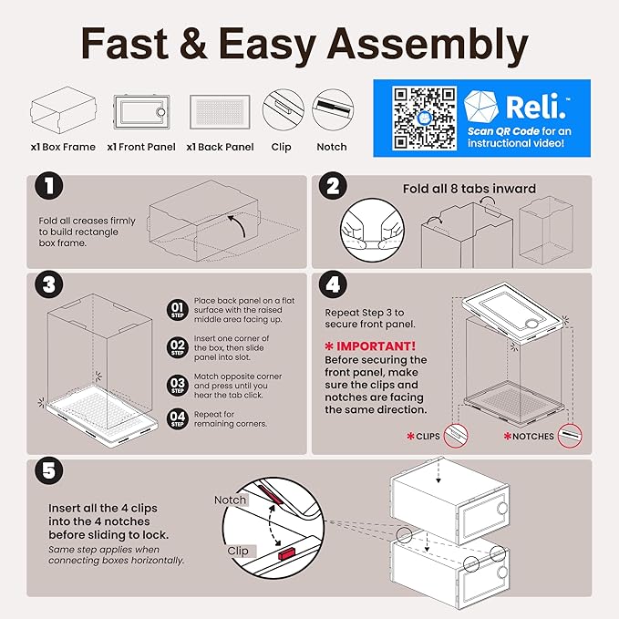 Reli. Shoe Box 7 Pack | Clear Storage Shoe Box Stackable & Compact