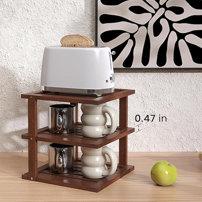 4 Pack Bamboo Corner Shelf,3 Tier Kitchen Cabinet Organizer for Plates and Dishes,Pantry Storage and Spice Rack（Brown）