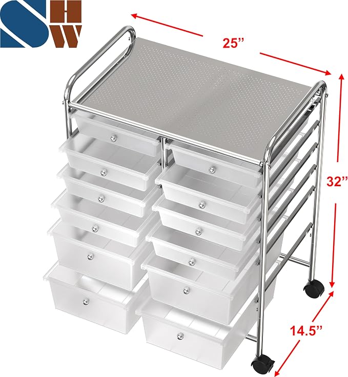 Simple Houseware 12 Drawers Rolling Utility Cart Organizer, Chrome | 2-Column, 32" Height, Lockable Wheels, for School, Office, Art Craft, and Paper Storage