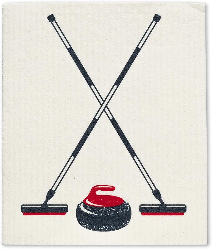Abbott Collection Curling Rock & Brooms Dishcloths. Set of 2-6.5X8 L