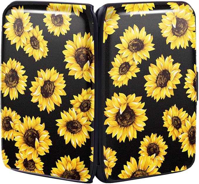 Coco Rossi Credit Card Holder RFID Aluminum Small Mini Wallet Women | Metal Wallet, Business Cards Holder, ID Case, Slim Sleeves, Womens Girls Gift, Carry Proof Wallets for Travel, Sunflower