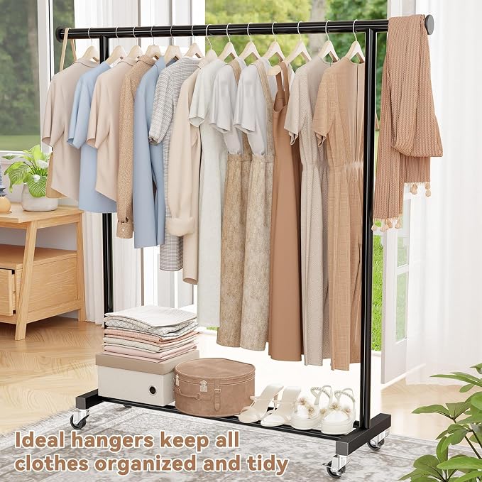 Standard Clothes Rack, Rolling 60“L Clothing Garment Rack with Wheels for Hanging Clothes, Portable Wardrobe Rack for Bedroom, Laundry Room, Black