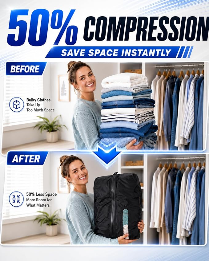 Mity rain 2Pack Travel Vacuum Bags with Pump 5.5kPa Rechargeable | IPX8 TPU Compression Bags, Save 50% Space, 16L/22L Flight & Cruise Essentials 2026