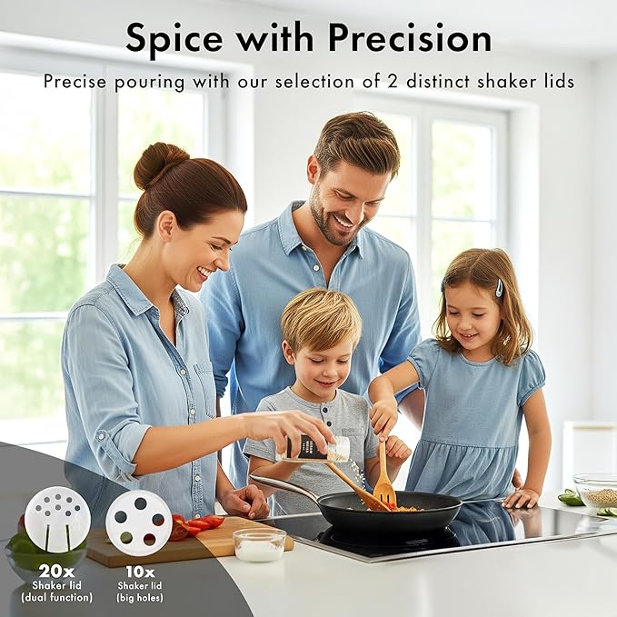 EDELHAUS Glass Spice Jars with Label, 24x Stainless Steel Lids | Airtight Lids keep spices fresh, Kitchen Spice Drawer Organizer, 4oz Seasoning Containers incl. Funnel, Brush & 240 Labels
