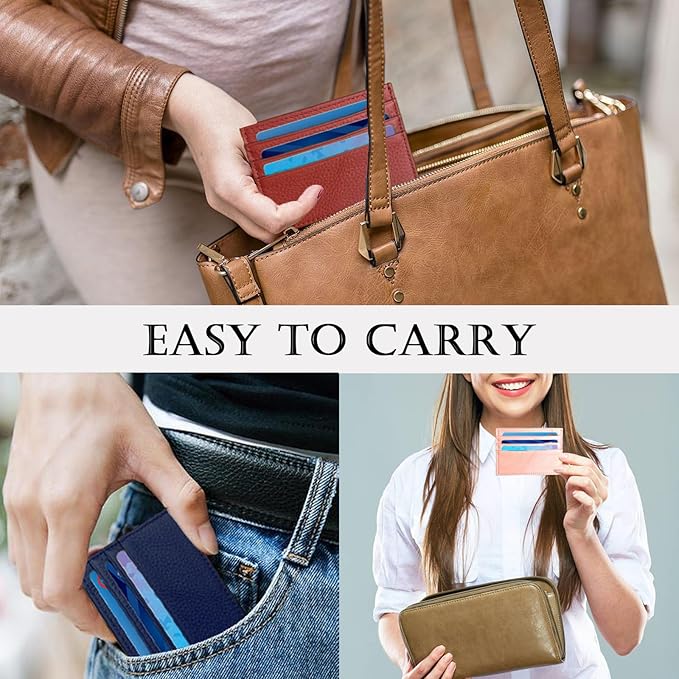 WOXVM Credit Card Holder Wallet RFID Blocking Slim Credit Card Cases Holder Premium Leather Minimalist Front Pocket Small Wallet with 6 Card Slots and 1 Pockets for Men Women (Grey)