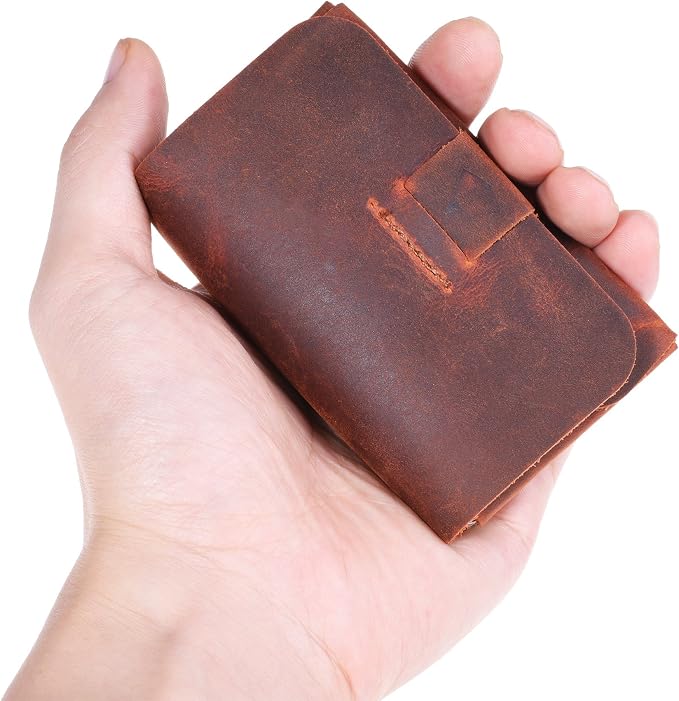 Top Grain Genuine Leather Business Name Card Holder Case with Magnetic Closure (Reddish Brown)