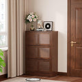 WoodsWhisper Solid Wood Shoe Cabinet for Entryway with 3 Flip Drawers, Narrow Shoe Organizer with Breathable Slatted Doors, Freestanding Hidden Shoe Rack for Hallway (Walnut, 32" W)