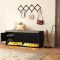 HOMEFORT 47.2" Fluted Shoe Storage Bench, Entryway Bench with Linen Seat Cushion, Shoe Cabinet Bench with Adjustable Shelf and Built-in LED Sensor Light, Bench for Bedroom End of Bed, Black