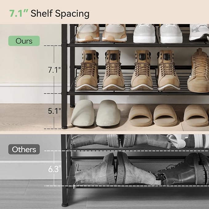 Nunsino Shoe Rack for Closet,4 Tier Shoe Organizer for Entryway,Shoe Shelf with Storage Shelves and Spacious Top,Max Holds 16 of Shoes,Rustic Brown