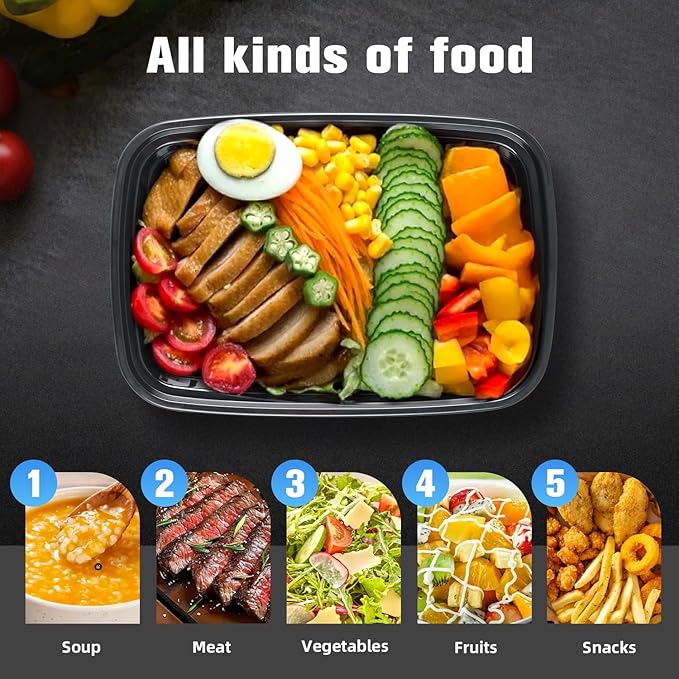 28oz Rectangle Meal Prep Containers with Lids, 50 Pack | BPA-Free Leakproof Reusable Plastic Food Storage, Microwave Safe Stackable Takeout Boxes for Hot Food
