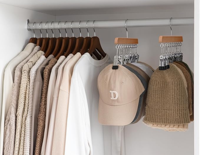 StorageWorks Hat Organizer 2 Pack, Wood Color Cap Hanger Rack with 10 Clips