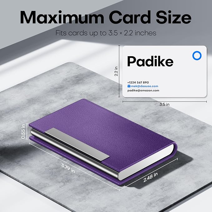 Padike Business Card Holder, Business Card Case Professional PU Leather & Stainless Steel Multi Card Case,Business Card Holder Wallet Credit Card ID Case/Holder for Men & Women. (Purple)