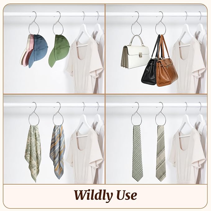 MEILIDY Metal Belt Hanger with Safety Buckle for Closet, Silver, 2 Pcs | Compact Belt Rack, Easy to Hang, Fits for Belts, Ties, Jeans, Scarves, Hats, Purses, Jewelries, Cords, Carabiners
