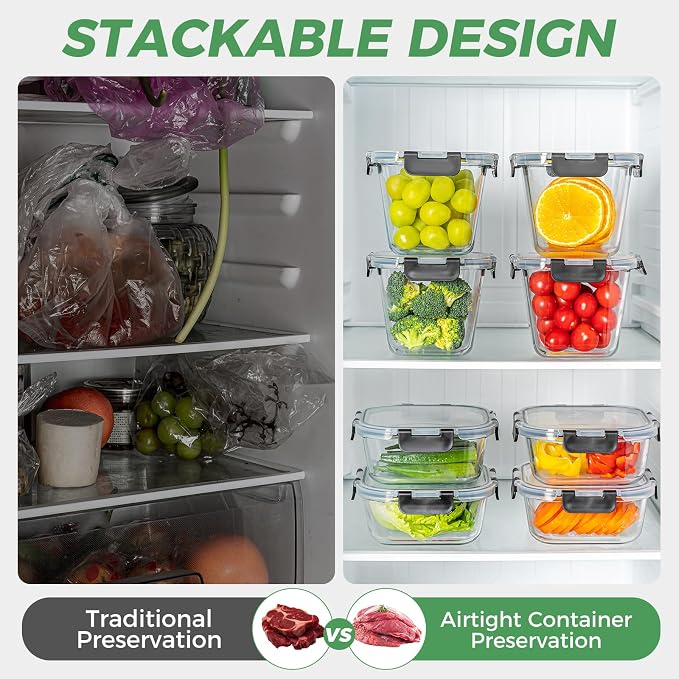 32 oz Glass Soup Containers with Lids, 4 Cup Glass Storage Containers with lids, Airtight Leak Proof, Food Grade Glass Containers, Microwave, Oven, Freezer and Dishwasher, BPA Free