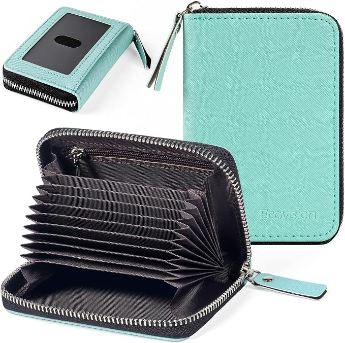 Credit Card Wallet, RFID Card Case Wallet, Zipper Card Cases Holder for Men Women, RFID Blocking, KeyChain Wallet, Compact Size Card Organizer Case for Women